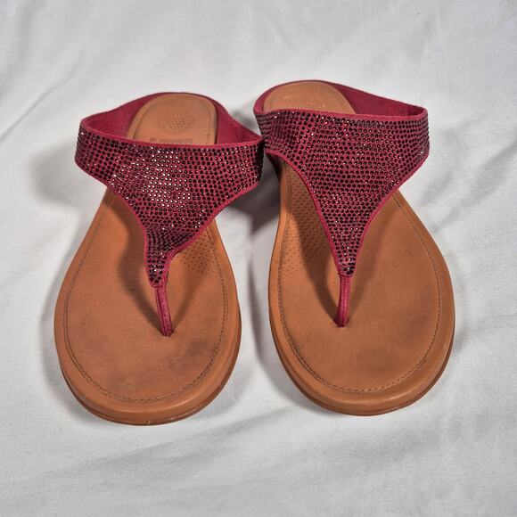 Fitflop Banda Glitz Thong Red Brown Sandal Shoes Women's Size 8 - Picture 2 of 9